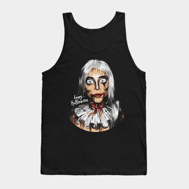 Happy Halloween Spooky Scary Ventriloquist  Costume Tank Top by Joker & Angel